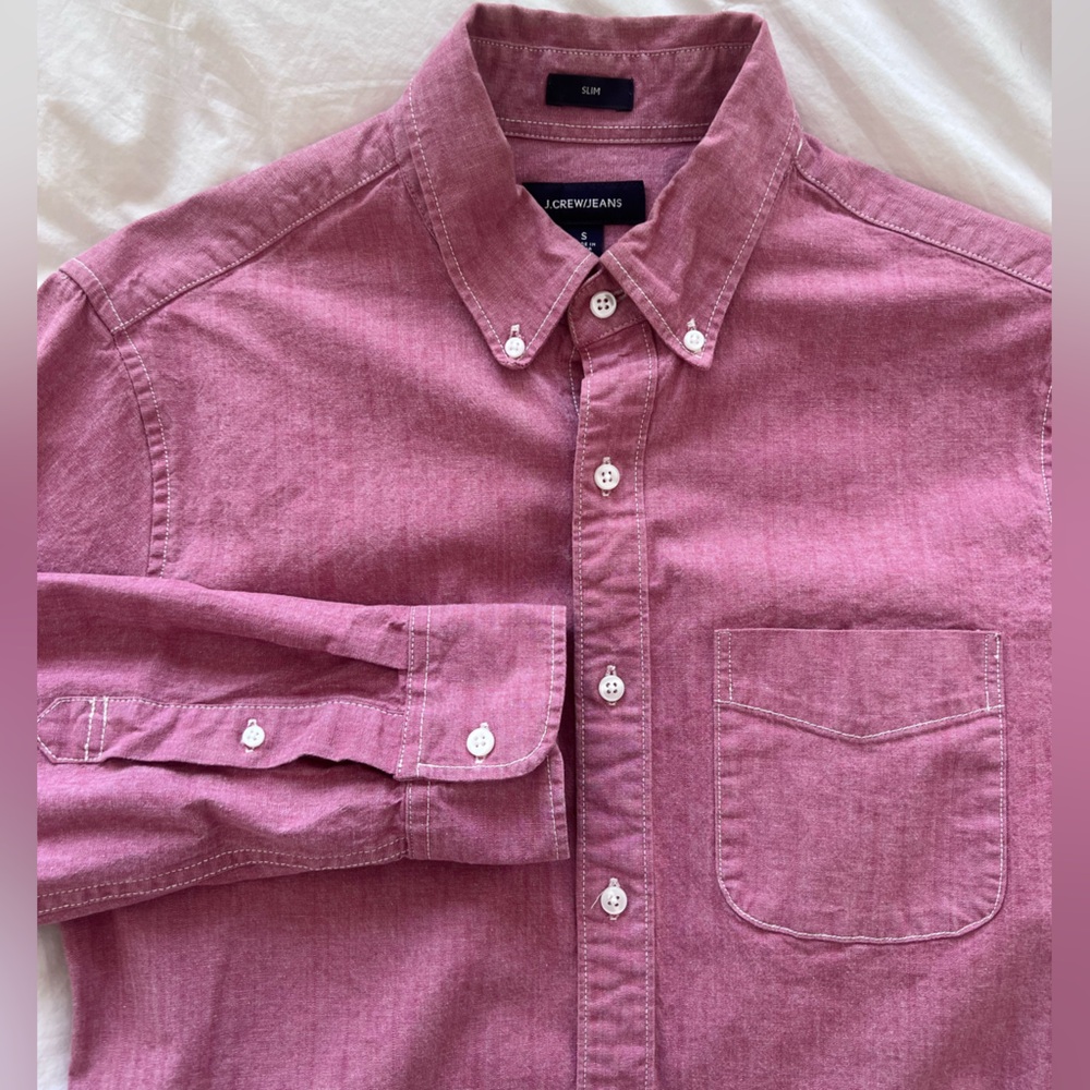 J. Crew Jeans Men's denim red pink Button-Down Shirt